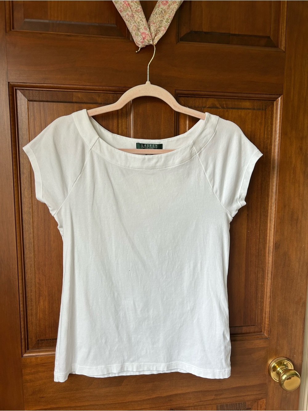 Lauren Ralph Lauren Cream Scoop Neck Cap Sleeve Tee